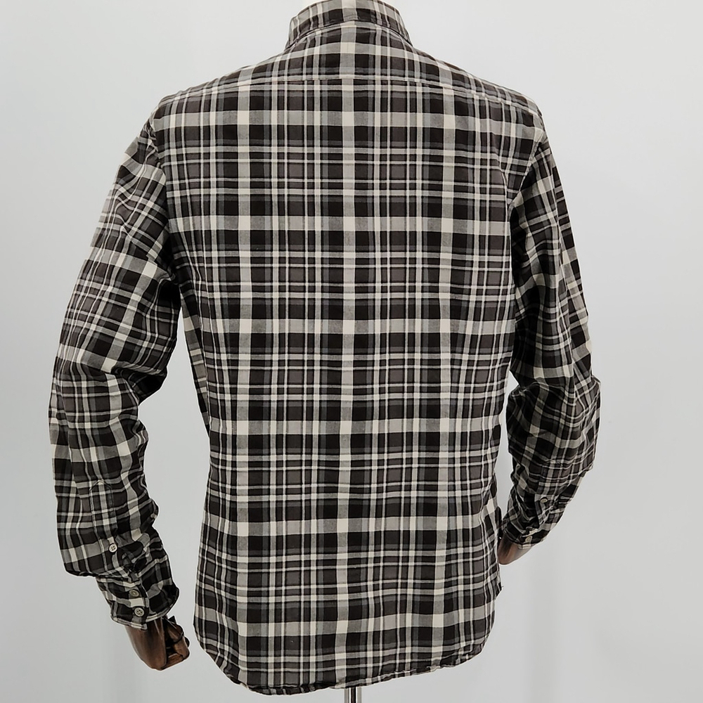 John Varvatos USA Mens Luxury Plaid Shirt Long Sleeve Black White Gray L - Picture 3 of 13